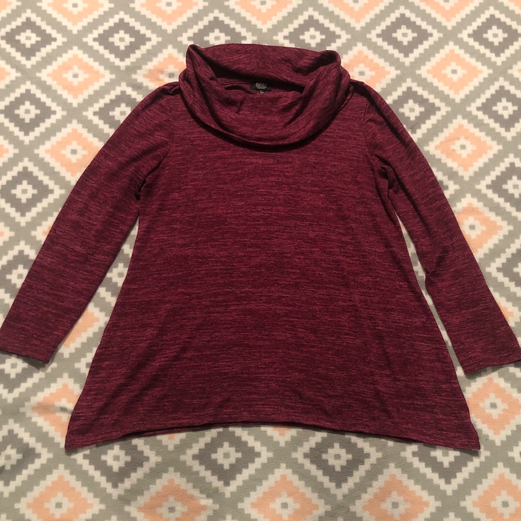 Jones New York Signature Maroon Cowl Neck Knit Top Size Large